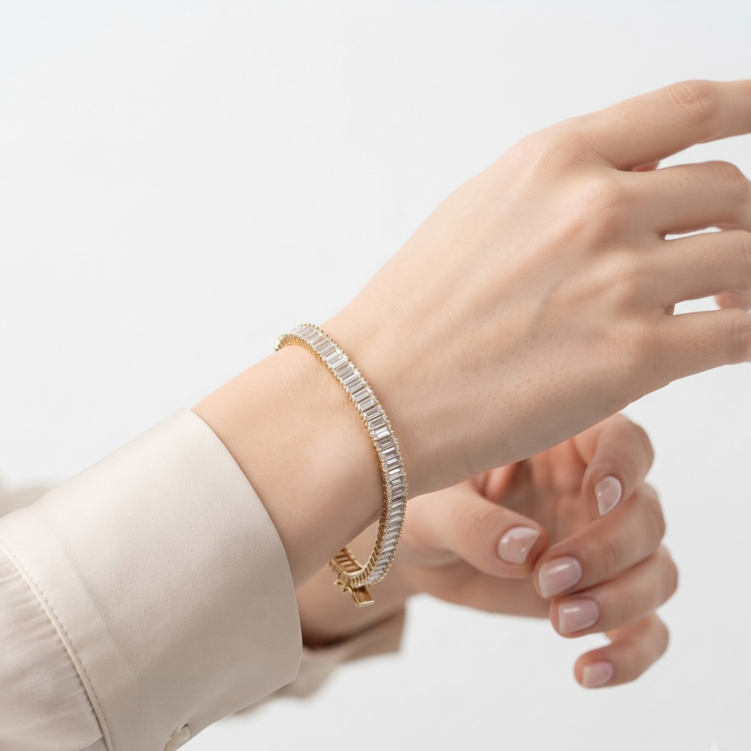 Baguette Cut Lab Grown Diamond Tennis Bracelet