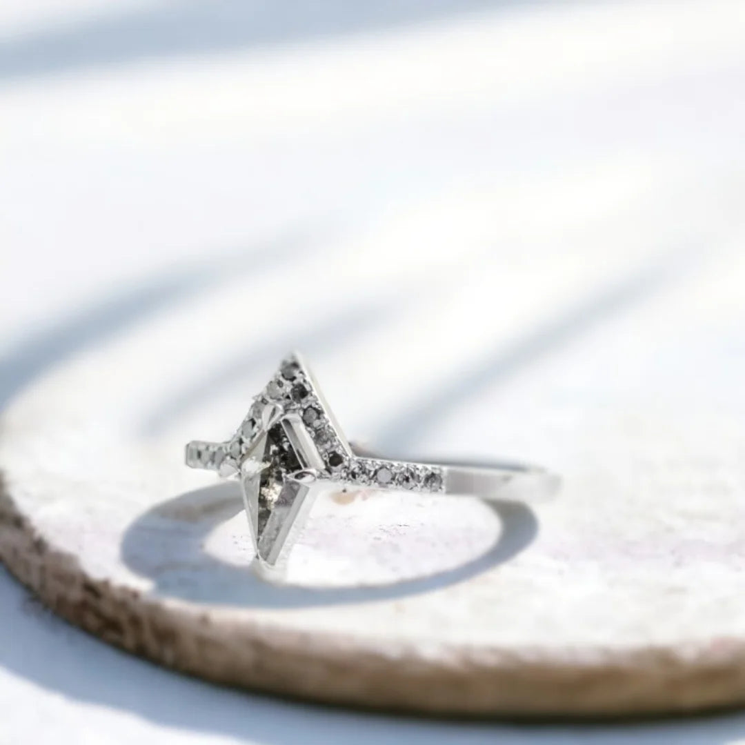 Kite Cut Salt and Pepper Diamond Engagement Ring