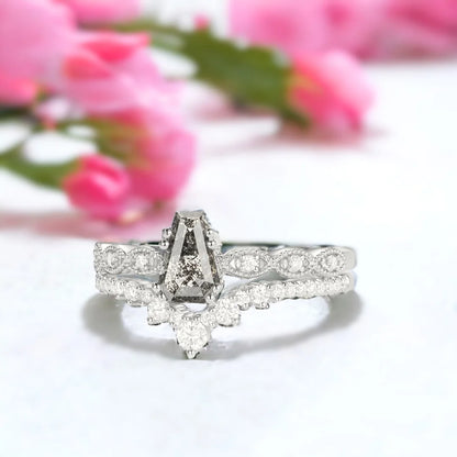 Coffin Cut Salt and Pepper Diamond Bridal Set