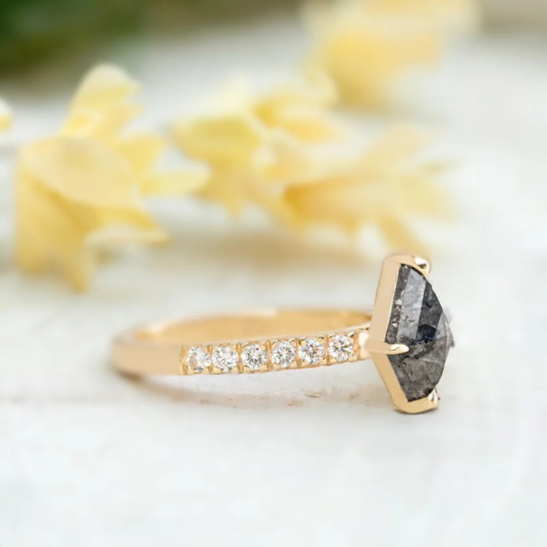 Edith Kite Cut Diamond Ring Cathedral Setting Band