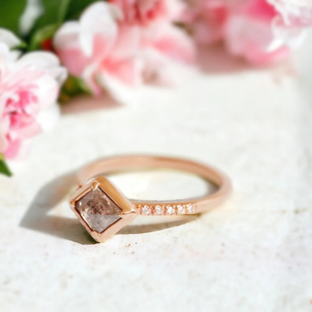 Salt and Pepper Diamond Lozenge Engagement Ring Rose Gold