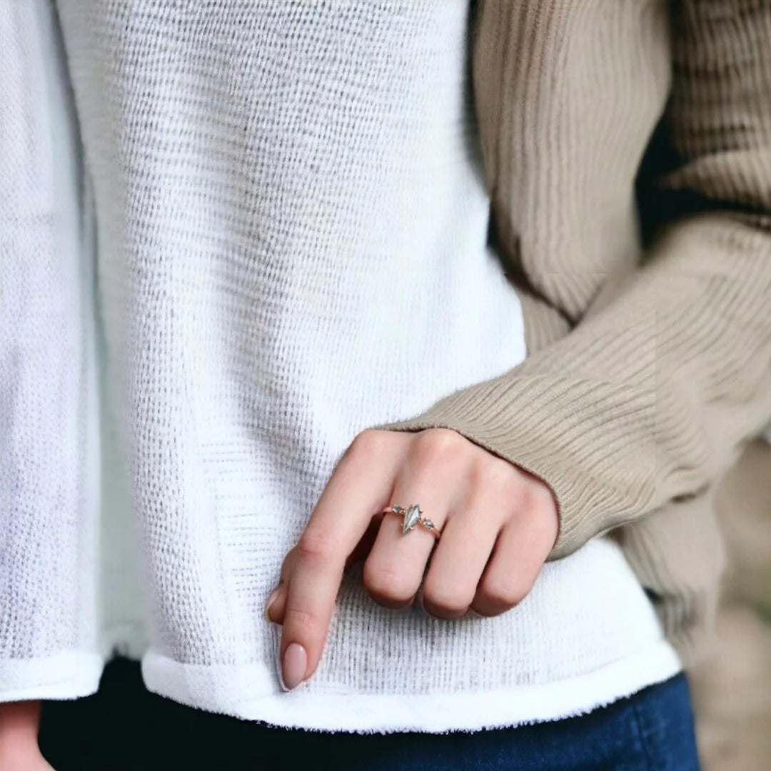 Salt and Pepper Diamond Kite Engagement Ring with Accents