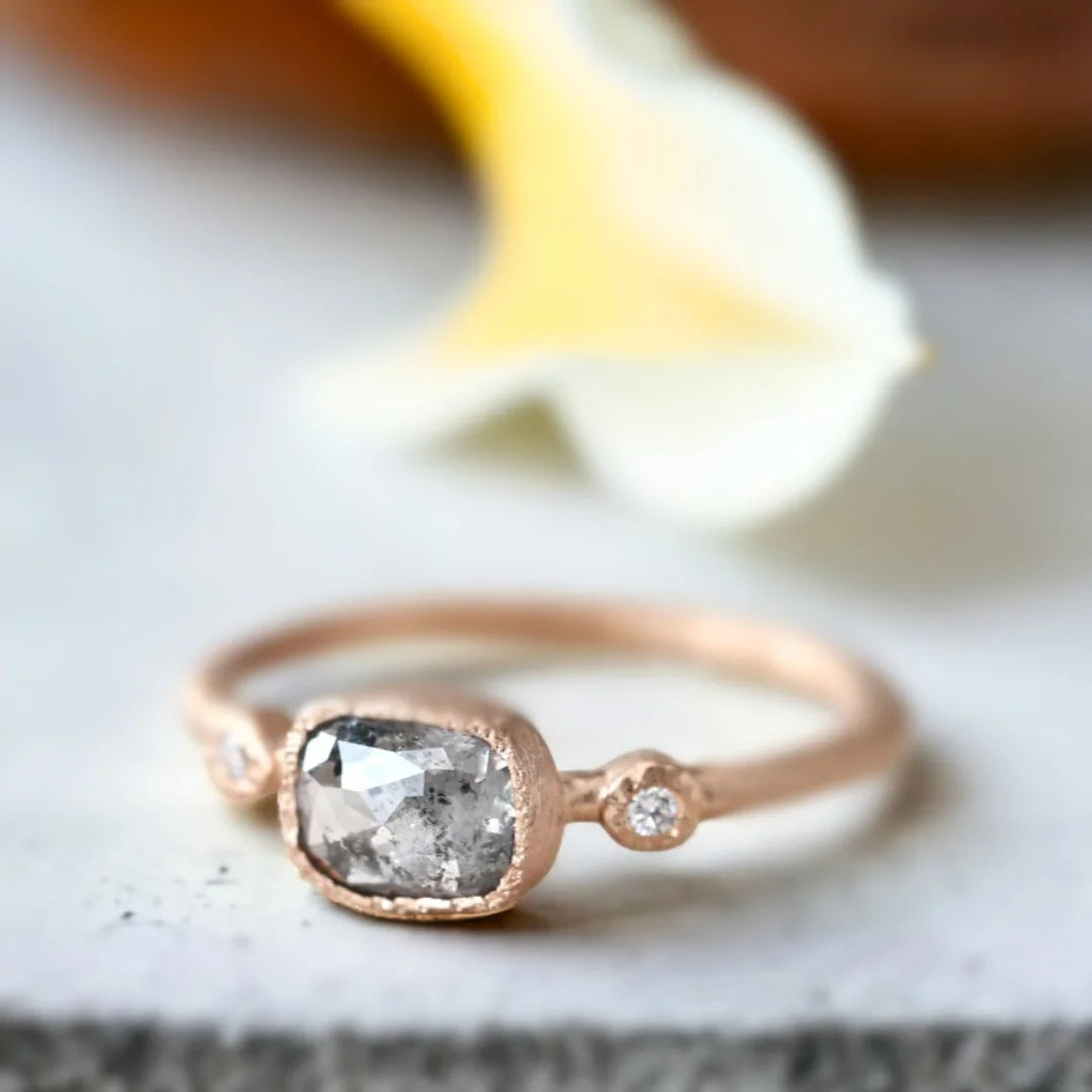 Salt and Pepper Diamond Ring Muguet Design Elegant Style
