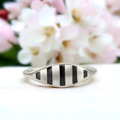 Stria Black Enamel Gold Pinky Ring Minimalist Band