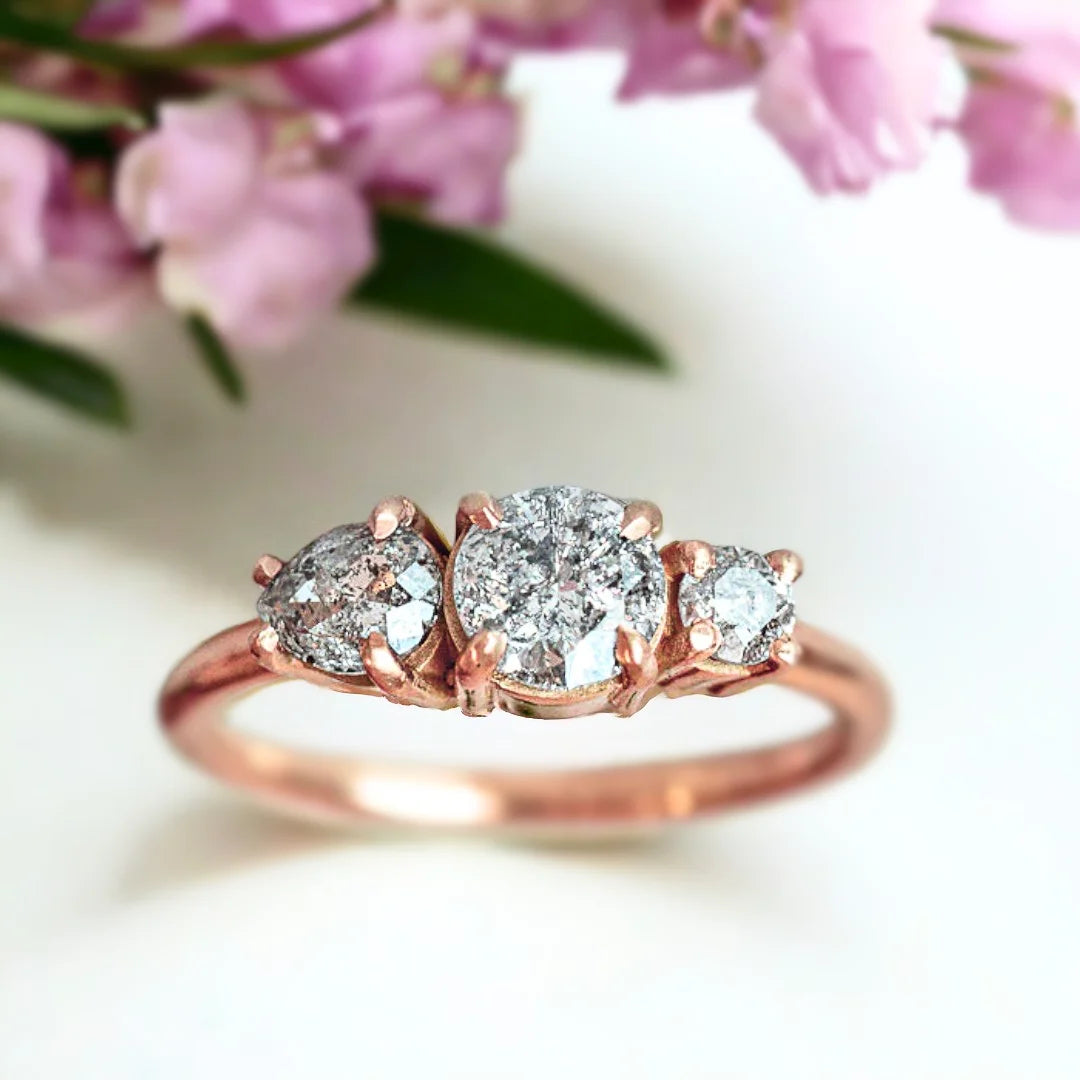 1950s Glam Vintage Trilogy Salt and Pepper Diamond Ring