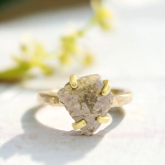 Rustic Hammered Gold Ring with Gray Diamond