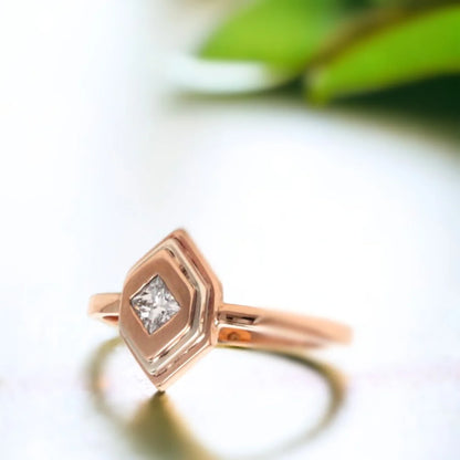 Rose Gold Geometric Diamond Ring Modern Elegant Jewelry