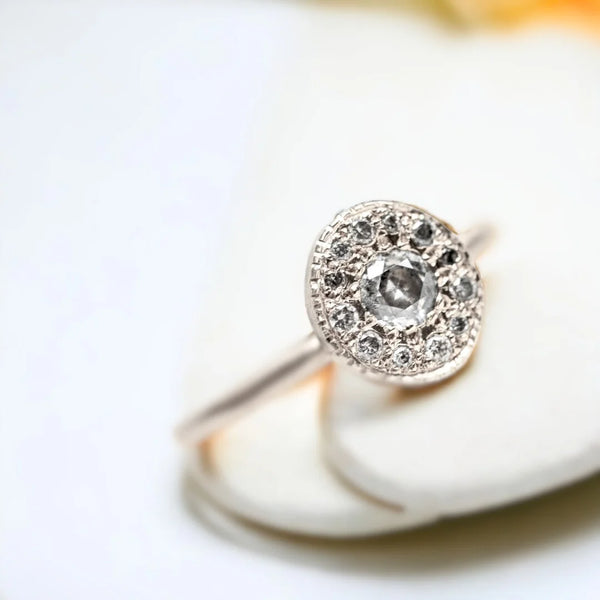 Lace And Love Antique Victorian Old Round Cut Engagement Ring, Heritage Harmony Salt And Pepper Diamond Ring