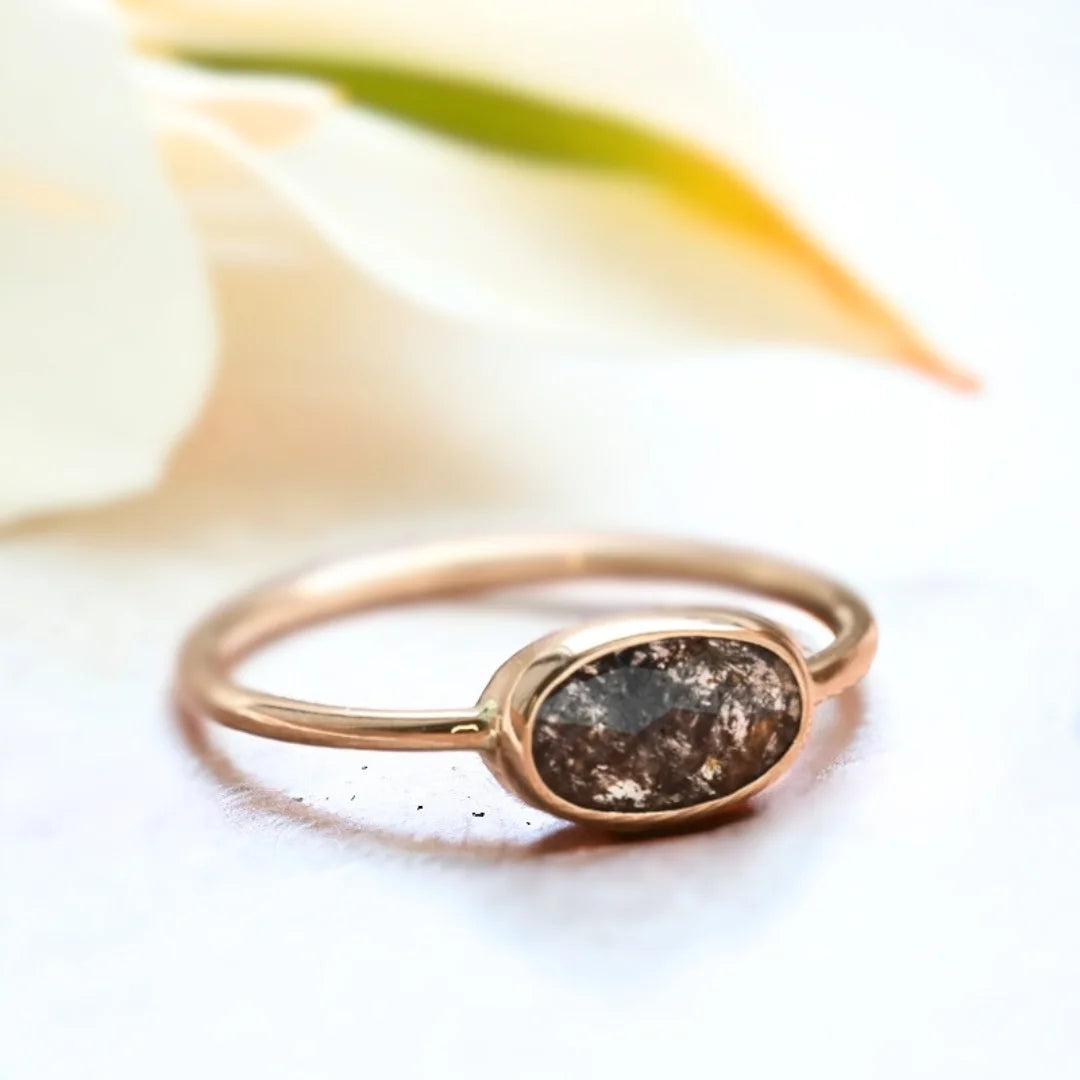 Graceful Bloom Salt and Pepper Rose Oval Diamond Ring
