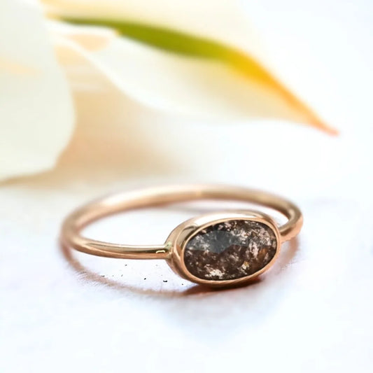 Graceful Bloom Salt & Pepper Rose Oval Diamond Engagement Ring