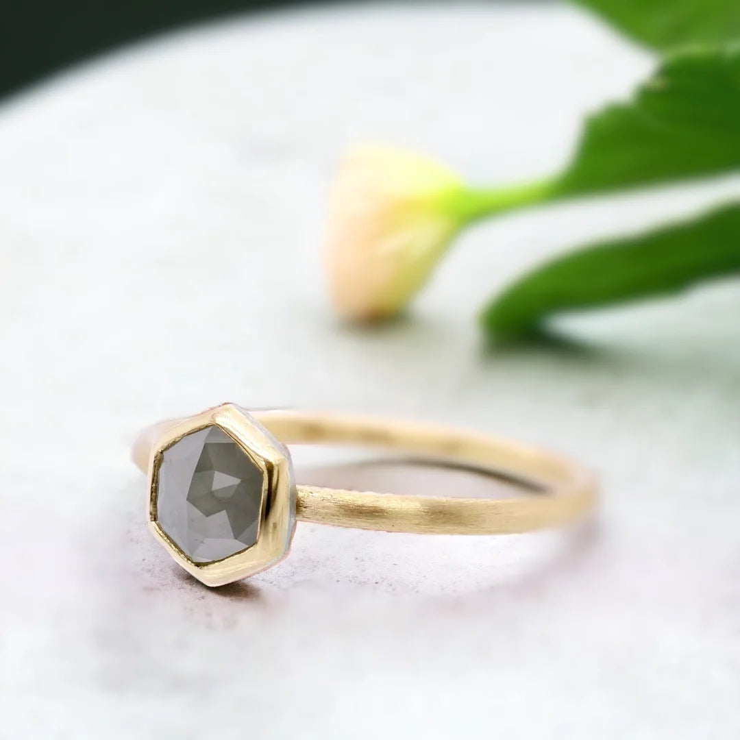 Hexagon Rose Gold Ring Rose Cut Diamond Elegant Geometric Jewelry