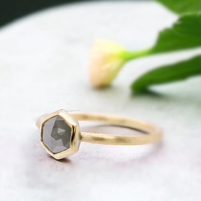 Hexagon Rose Gold Ring Rose Cut Diamond Elegant Geometric Jewelry