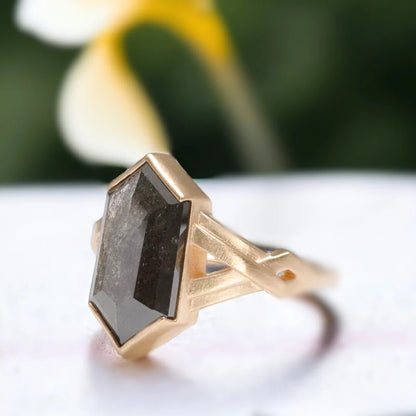 Veritas Rosecut Diamond Ring Hexagon Salt and Pepper Diamond