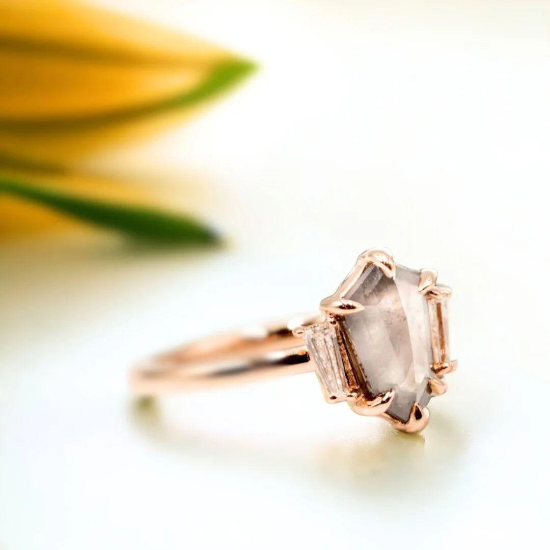 Salt and Pepper Diamond Ring Unique Natural Mirage Sparkle