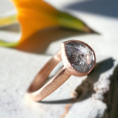 Pear Salt and Pepper Diamond Ring One of a Kind Sparkle Design
