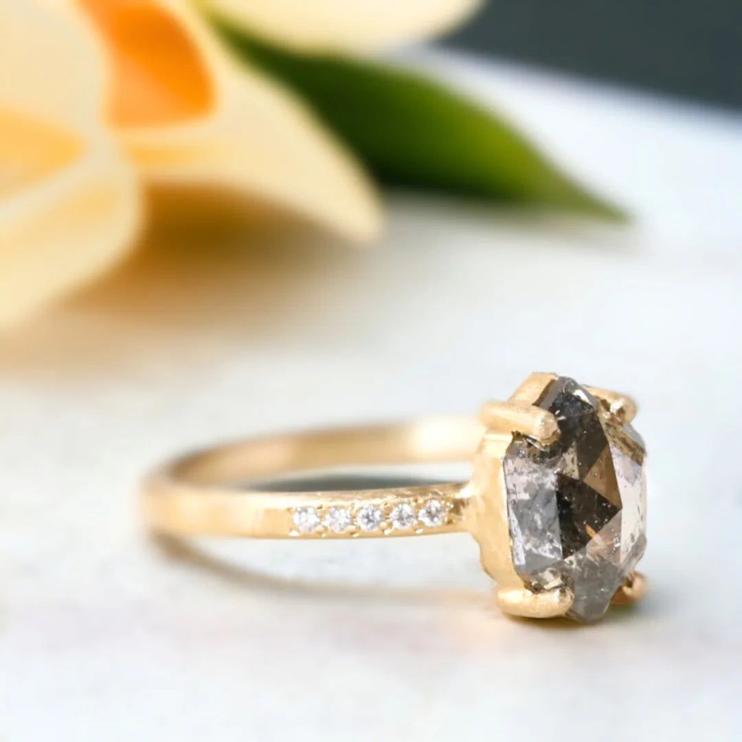 Salt and Pepper Diamond Engagement Ring Natural Duo Design