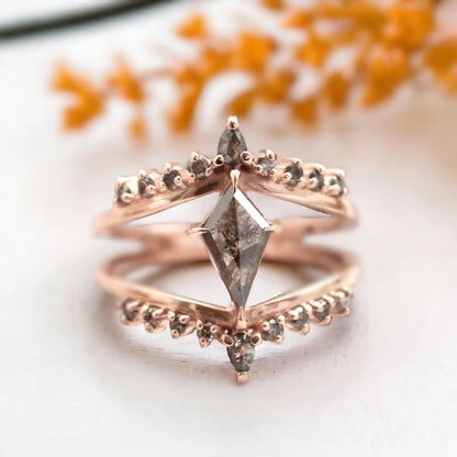 Majestic Matrimony Braut-Diamantring-Set, Salz- und Pfeffer-Brautring-Set