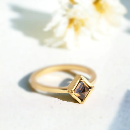 Carre Cut Smoky Quartz Brown Diamond Engagement Ring