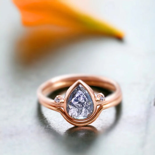 Grey Pear Shaped Diamond Engagement Ring Set
