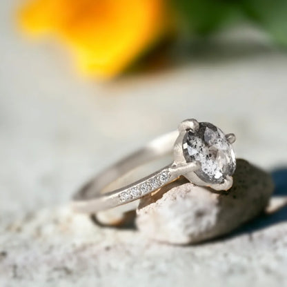 Brushed Band Salt and Pepper Diamond Ring Artisan Crafted Elegance