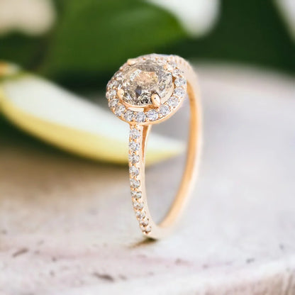 Salt and Pepper Diamond Halo Engagement Ring Round Felice Design