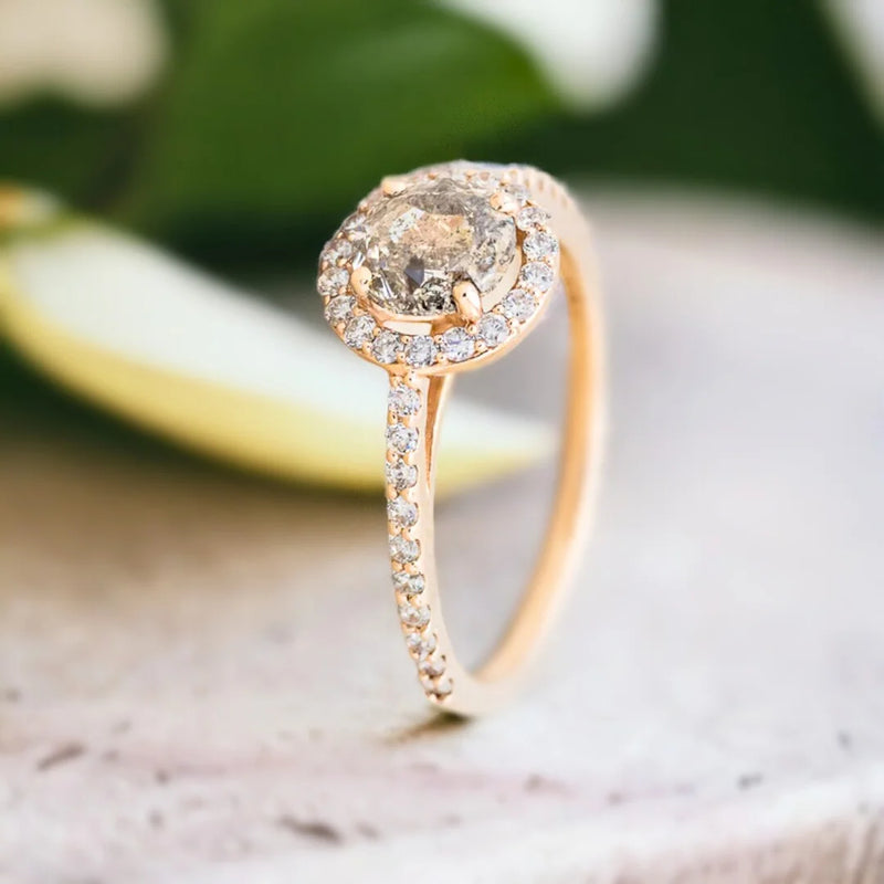 Delightful Dewdrop Delicacy Diamond Ring, Cheery Adornment Precocious Salt And Pepper Natural Diamond Ring