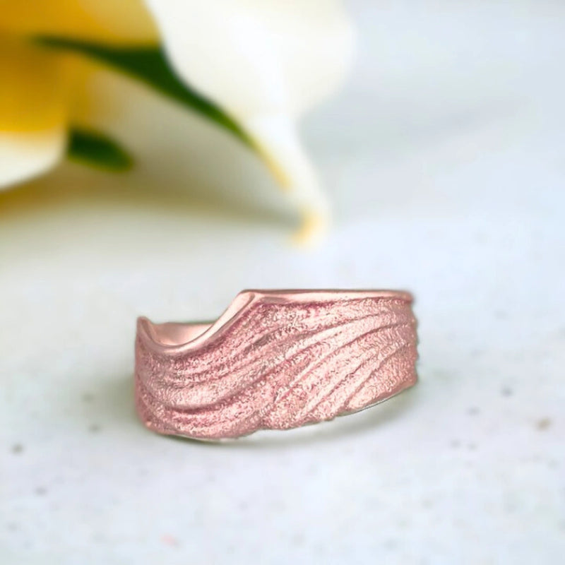 Rose Sandy Splendor Solid Gold Wedding Band, Floral Filigree Gift Band