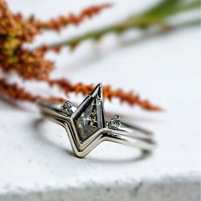 Katrin Salt and Pepper Diamond Ring with Side Stones
