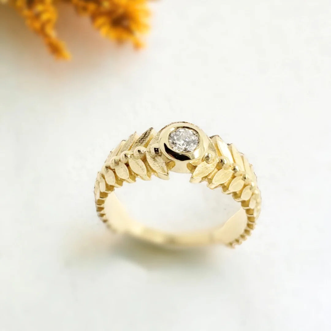 Wheat Inspired Marquise Diamond Ring Bezel Set