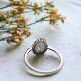 Pale Gray with Speckles Natural Salt And Pepper Diamond, Lunar Glow Milky Diamond Engagement Ring