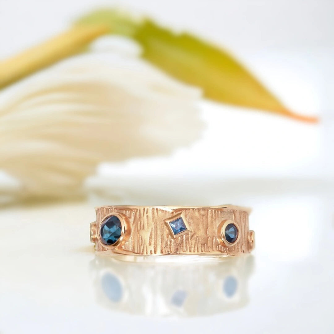 Handcrafted Ceremonial Rings with Blue Sapphire Emerald