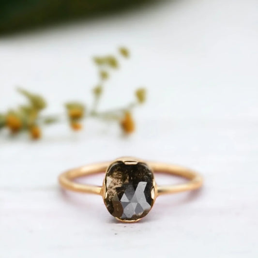 Oval Dark Gray Diamond Engagement Ring – Solitaire