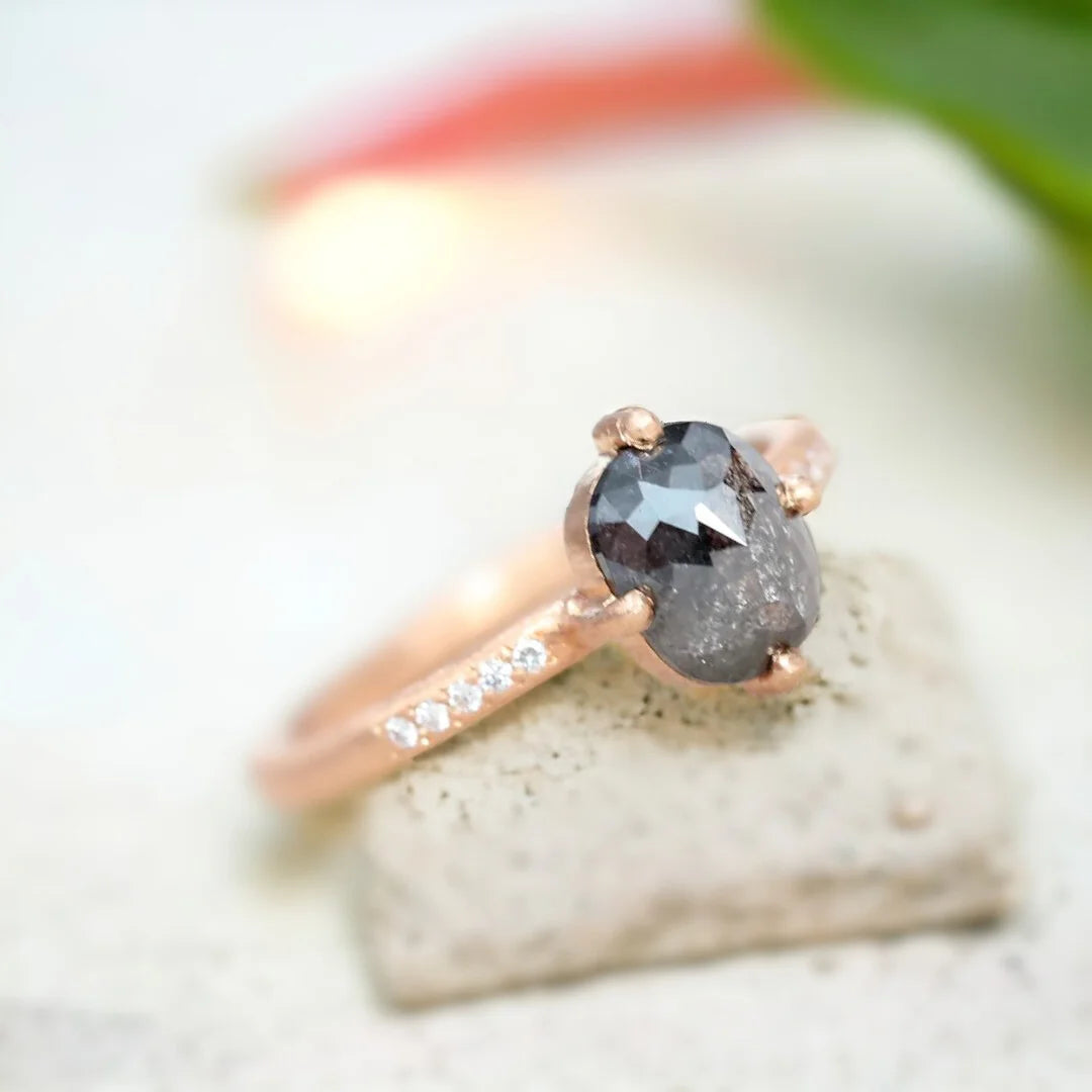 Dark Grey Diamond Ring Nouveau Elegance Salt and Pepper