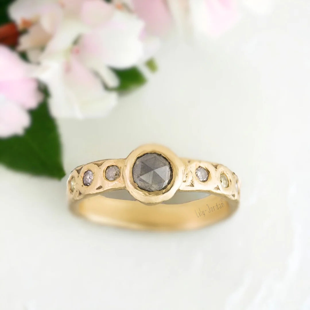 Vintage Salt and Pepper Diamond Ring Heirloom Design