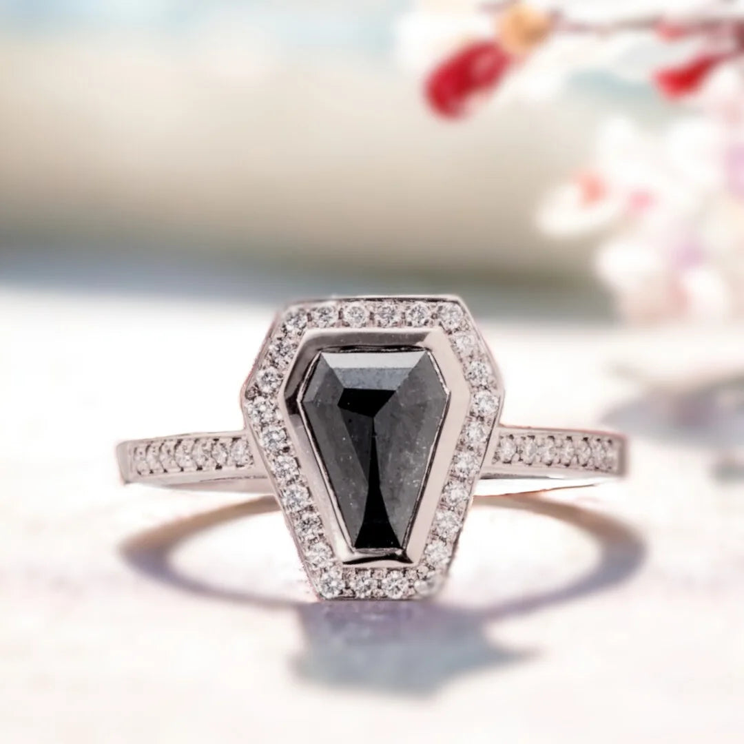 Coffin Halo Diamond Ring Gothic Elegance Coffin Gem Design