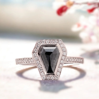 Coffin Halo Diamond Ring Gothic Elegance Coffin Gem Design