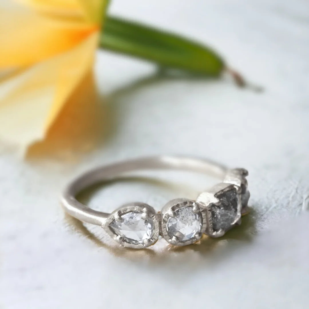 Salt and Pepper Natural Diamond Ring Chandelier Glow Engagement