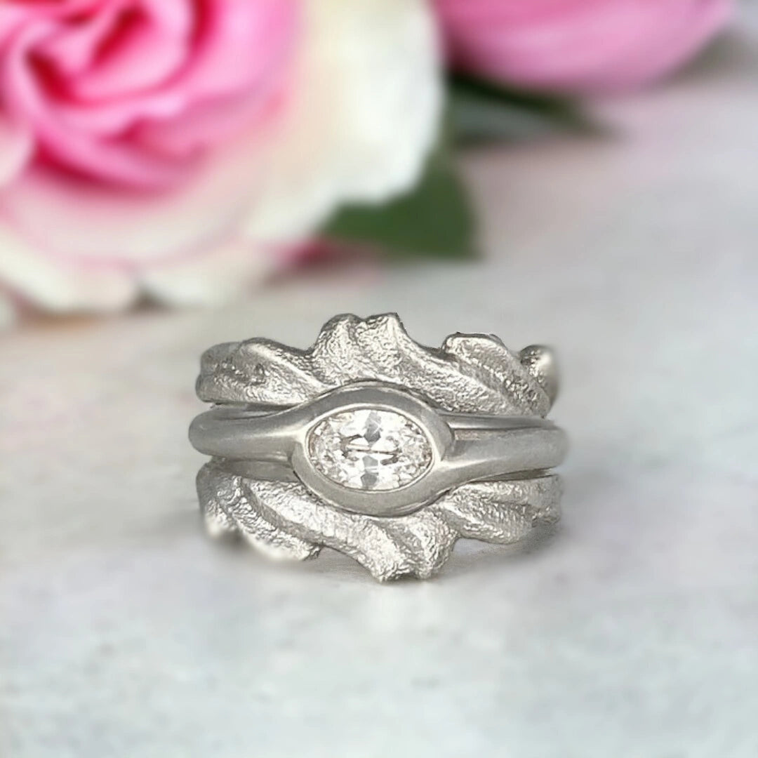 Galene Wedding Band Set with Sand Textured Design