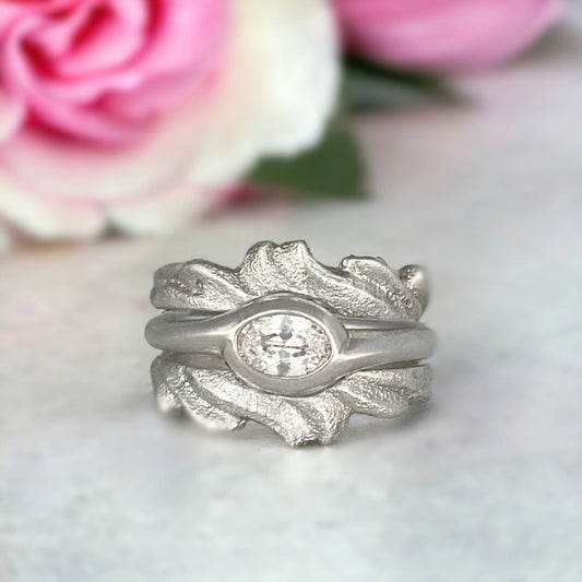 Galene Wedding Band Set with Sand Textured Design