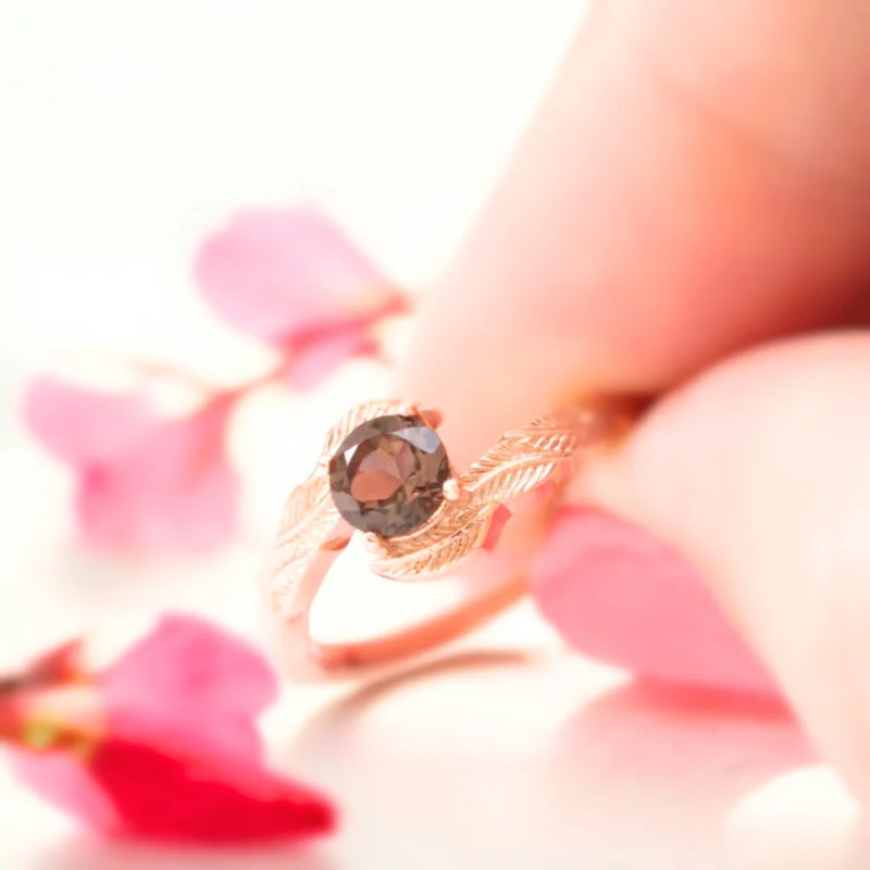 Molten Brown Amber Crystal Ring, Golden Era Brown Sapphire Ring