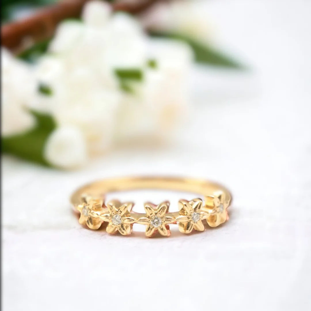 Handcrafted Diamond Flower Eternity Ring Floral Design