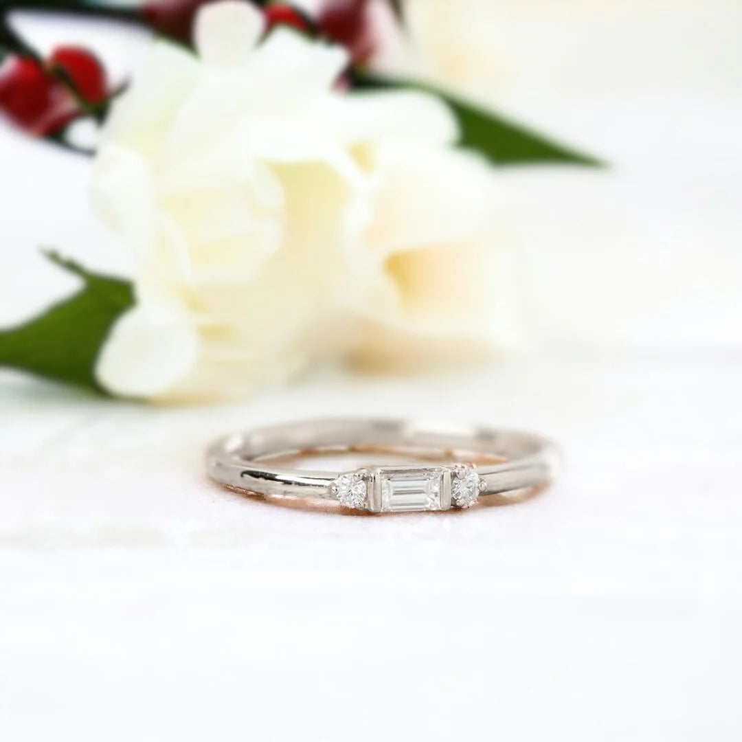 Baguette Diamond Ring Solid Gold Minimalist Design