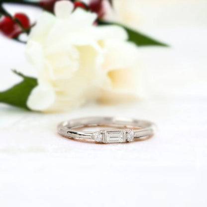 Baguette Diamond Ring Solid Gold Minimalist Design
