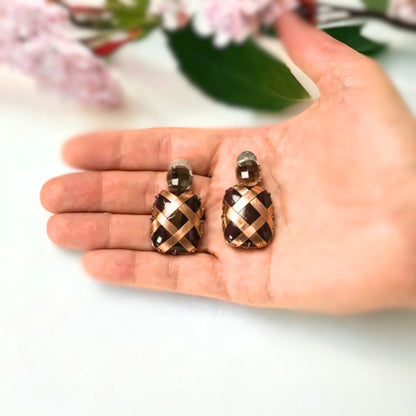 Black Diamond Drop Earrings in Gold Obsidian Style