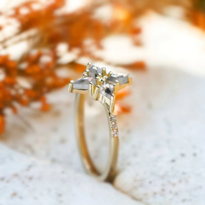Snowflake Salt and Pepper Kite Diamond Engagement Ring