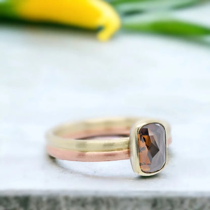 Rose Cut Champagne Diamond Ring Rose Gold Engagement Jewelry