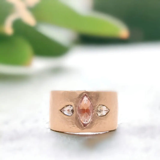 Marquise Pink Sapphire Rose Gold Engagement Ring - Diamond Accents