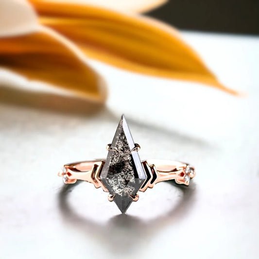 Salt and Pepper Kite Diamond Ring Art Deco Engagement Ring