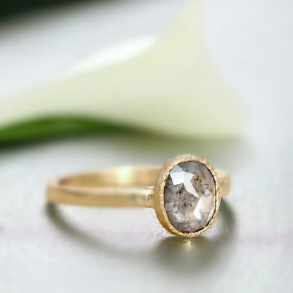 Bryn Oval Salt and Pepper Diamond Ring 14K Rose Gold