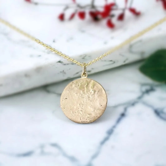 Yellow Gold Molten Disc Pendant – Bold Statement Necklace